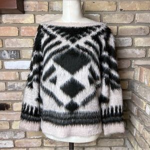 ANTIK BATIK black cream fuzzy mohair tribal pattern sweater - FR 42